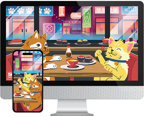 Desktop & mobile example of  "Cat Cafe" pet wallpaper for phones